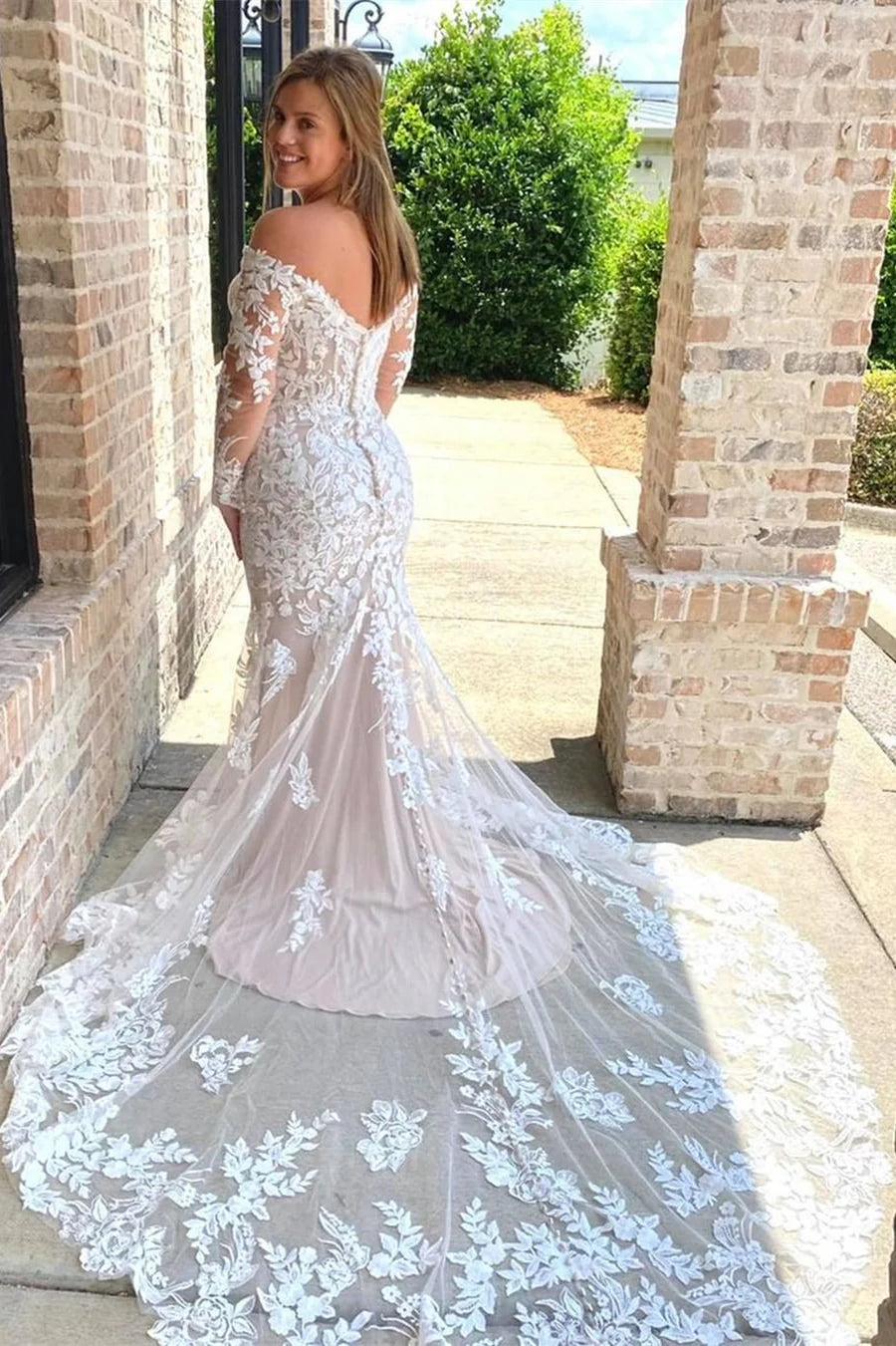 A-Line Off-the-Shoulder Mermaid Wedding Dress With Long Sleeve