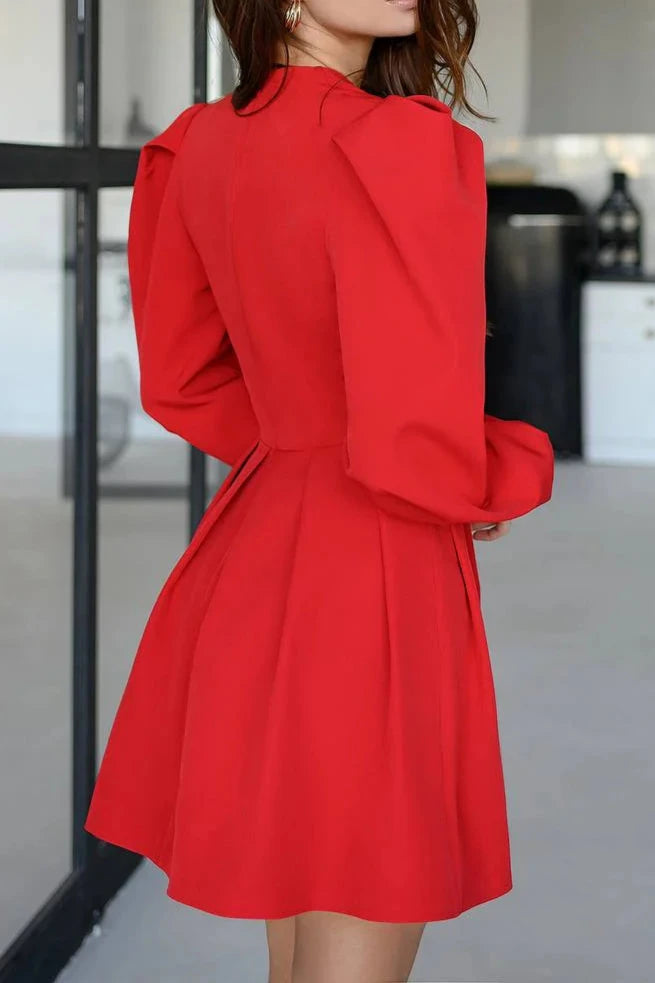 Red Puff-Long Sleeve V-Neck Mini Party Dress Homecoming Dress Black A-line V Neck Prom Dress