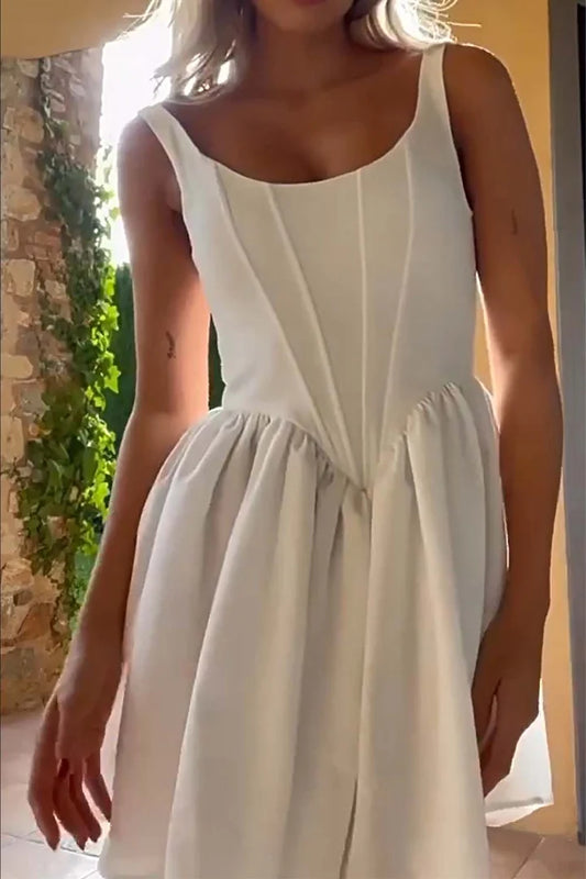 Round Neck Sleeveless Corset White Short Homecoming Dress