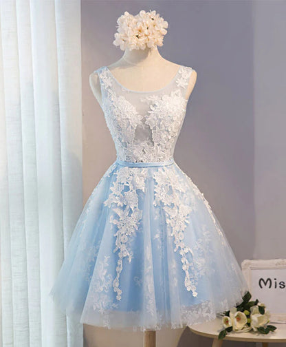 Round Neck Tulle Homecoming Dresses With Applique