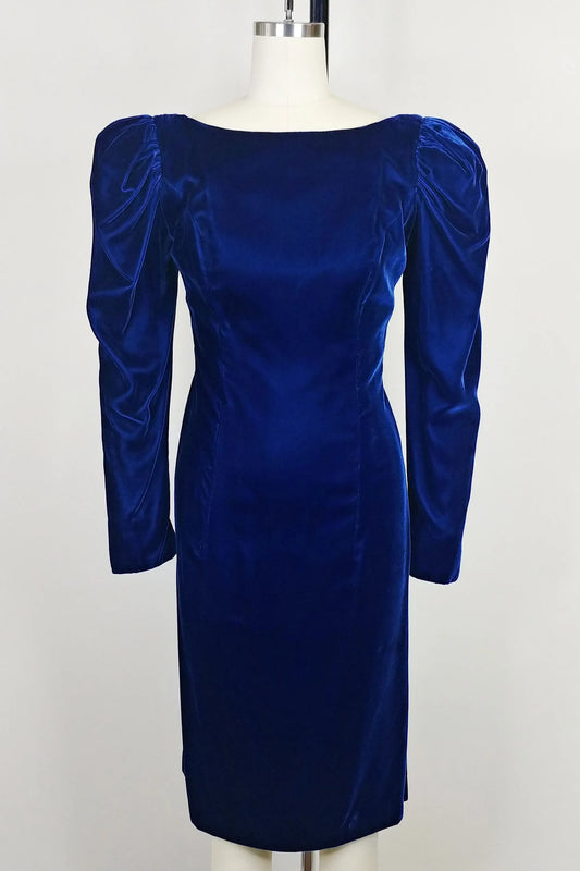 Royal Blue Velvet Party Dress Vintage Wiggle Dress Womens Formal Cocktail Evening Dress