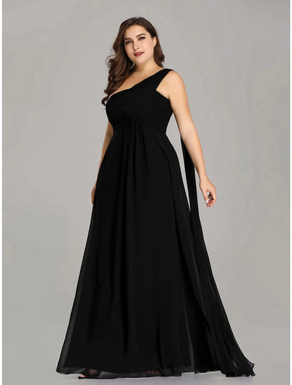 Weitese A-Line Evening Gown Empire Dress Wedding Guest Formal Evening Floor Length Sleeveless One Shoulder Bridesmaid Dress Chiffon Backless with Pleats Draping