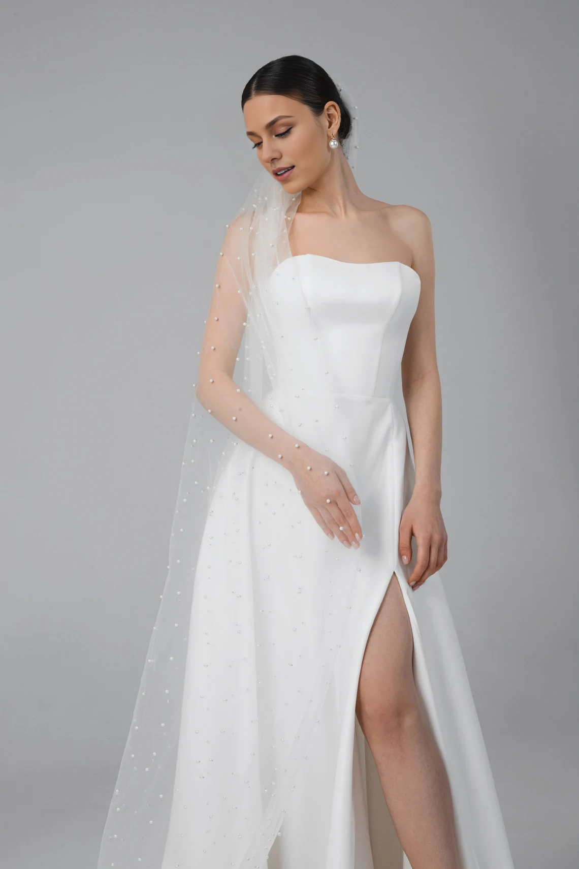 Satin A Line Wedding Dress Minimalist Modern Wedding Dress Off-the-shoulder With Slit Bride Dress