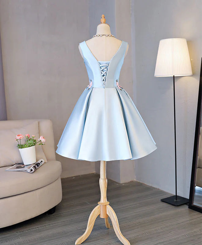 Satin Applique Short Homecoming Dress