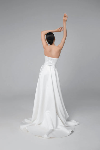 Satin A Line Wedding Dress Minimalist Modern Wedding Dress Off-the-shoulder With Slit Bride Dress