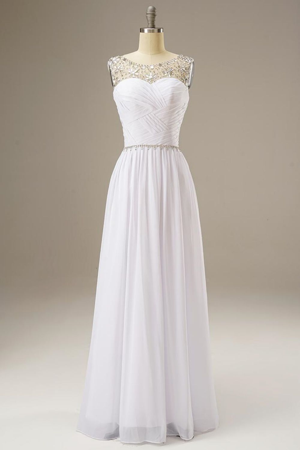 Weitese A Line Chiffon Long Dress with Beading