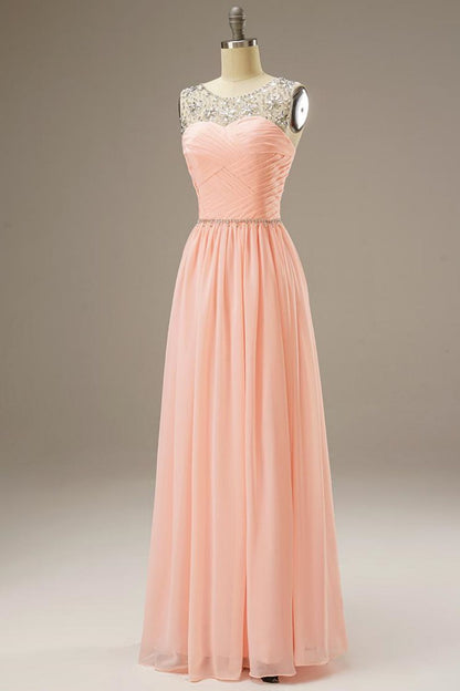 Weitese A Line Chiffon Long Dress with Beading