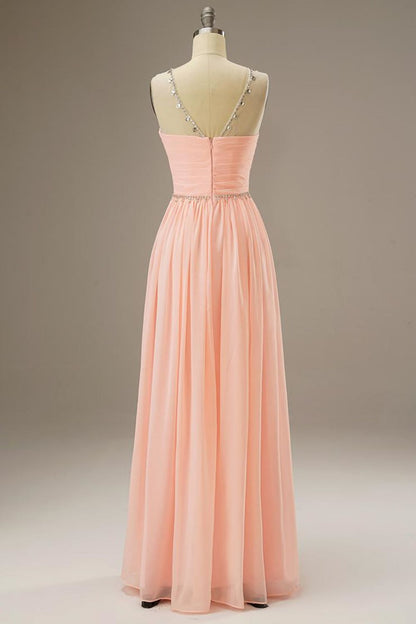 Weitese A Line Chiffon Long Dress with Beading