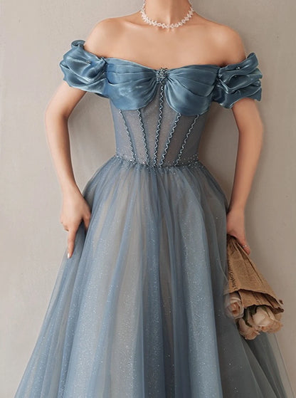 Shiny Blue Off Shoulder Evening Prom Gown Cocktail Dress Graduation Prom Dress Princess Dress Birthday Party Dress Prom Dress