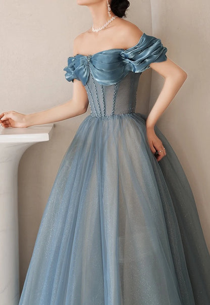 Shiny Blue Off Shoulder Evening Prom Gown Cocktail Dress Graduation Prom Dress Princess Dress Birthday Party Dress Prom Dress