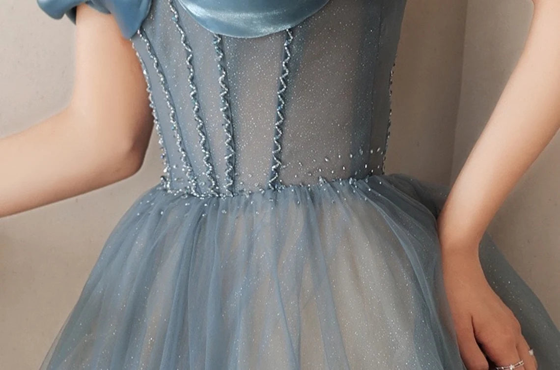 Shiny Blue Off Shoulder Evening Prom Gown Cocktail Dress Graduation Prom Dress Princess Dress Birthday Party Dress Prom Dress