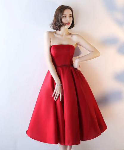 Simple Strapless Tea Length Homecoming Dresses