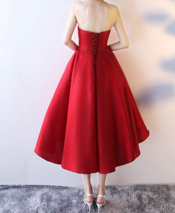 Simple Strapless Tea Length Homecoming Dresses