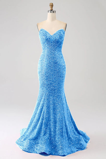 Off-the-Shoulder Sequins Floor Length Mermaid Strapless Long Prom Dress