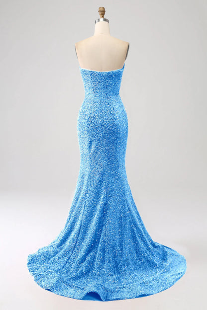 Off-the-Shoulder Sequins Floor Length Mermaid Strapless Long Prom Dress