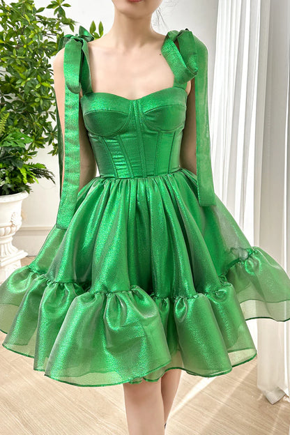 Sleeveless A-line Lace Up Corset Bodice Homecoming Dress with Strap Bow