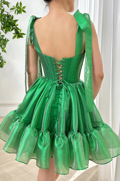 Sleeveless A-line Lace Up Corset Bodice Homecoming Dress with Strap Bow