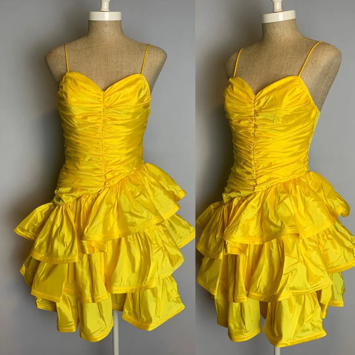 Spaghetti Straps A-line Yellow Layered Ruffled Sleeveless Short Homecoming Dress