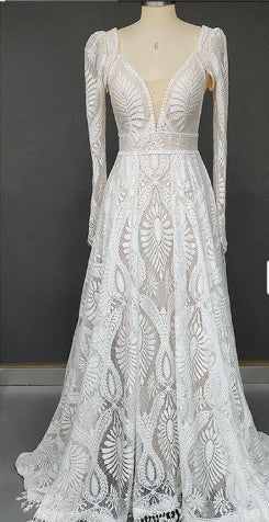 Spaghetti Straps Gorgeous Train Bohemian Lace Wedding Dresses With Detachable Sleeves