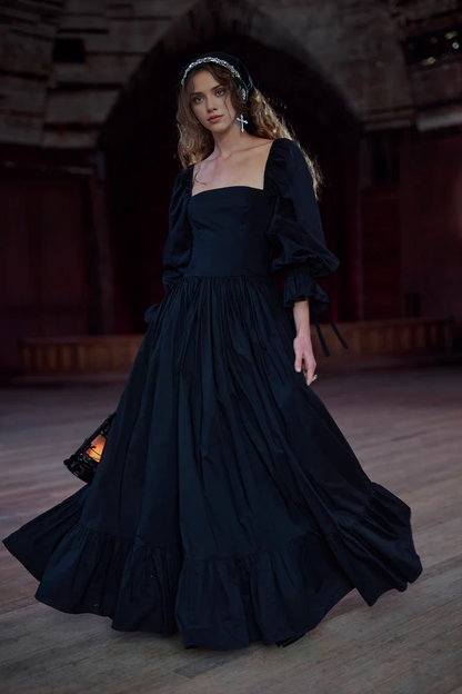 Square Collar Long Sleeved Floor To Ceiling Party Dress Elegant A-line Ball Dress