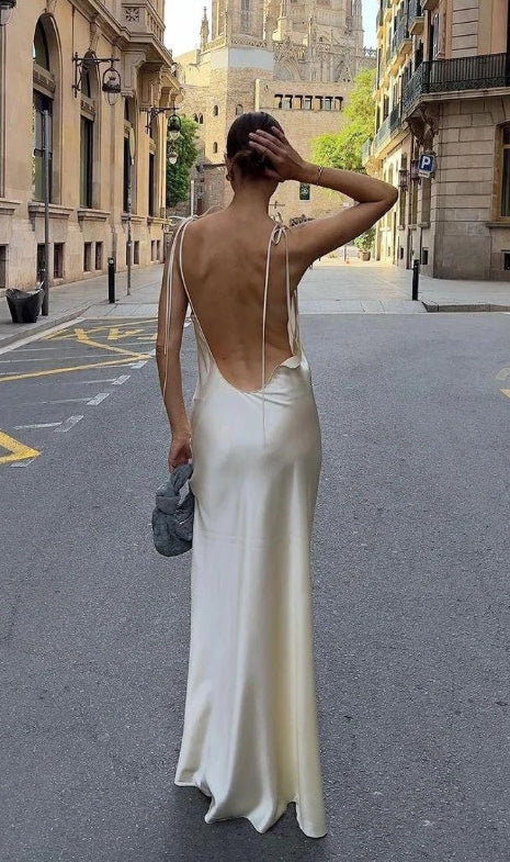 Straight Tube Spaghetti Straps Sleeveless Backless Floor Length Bridesmaid Prom Party Dress