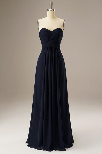 Weitese Off-the-Shoulder Floor Length Sweetheart Corset Back Chiffon Long Prom Bridesmaid Dress