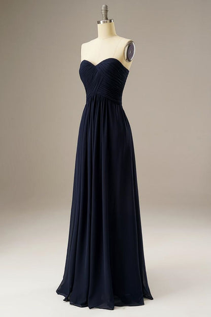 Weitese Off-the-Shoulder Floor Length Sweetheart Corset Back Chiffon Long Prom Bridesmaid Dress