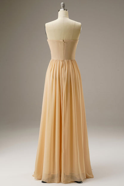 Weitese Sweetheart Empire Waist Chiffon Long Dress WIth Beading