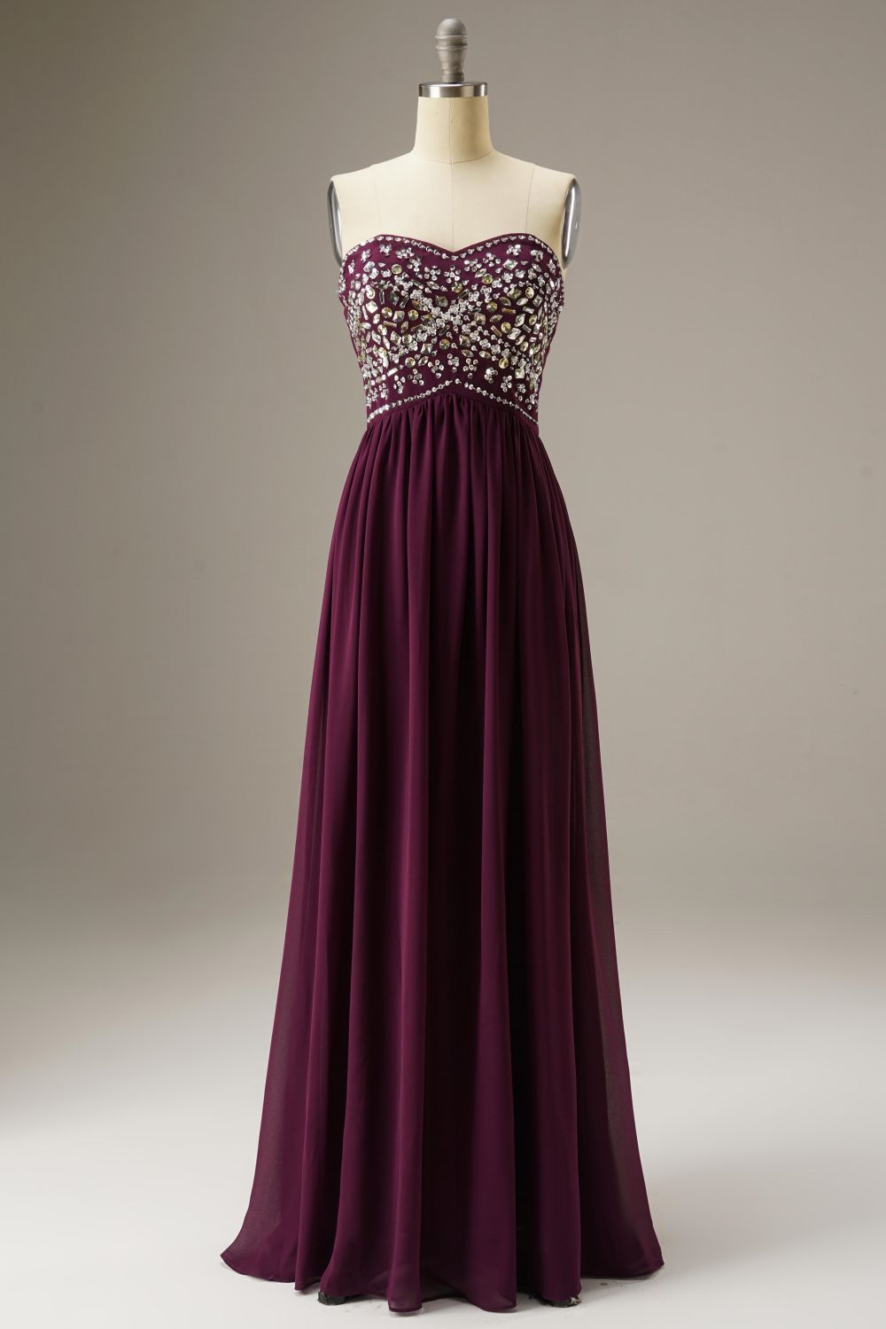 Weitese Sweetheart Empire Waist Chiffon Long Dress WIth Beading