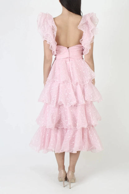 Sweetheart Neck Candy Pink Layered Prom Dress Vintage Avant Garde Open Back Gown