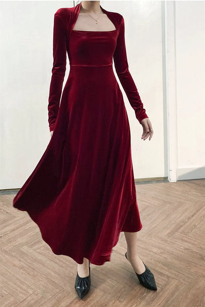 Sweetheart Neck Velvet Dress for women Bridesmaid Dress Fall Winter Long Sleeve Maxi Dress Plus Size Party Dress Formal Dress