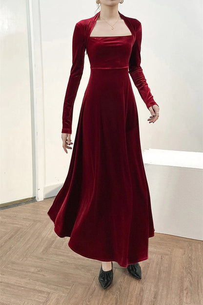 Sweetheart Neck Velvet Dress for women Bridesmaid Dress Fall Winter Long Sleeve Maxi Dress Plus Size Party Dress Formal Dress