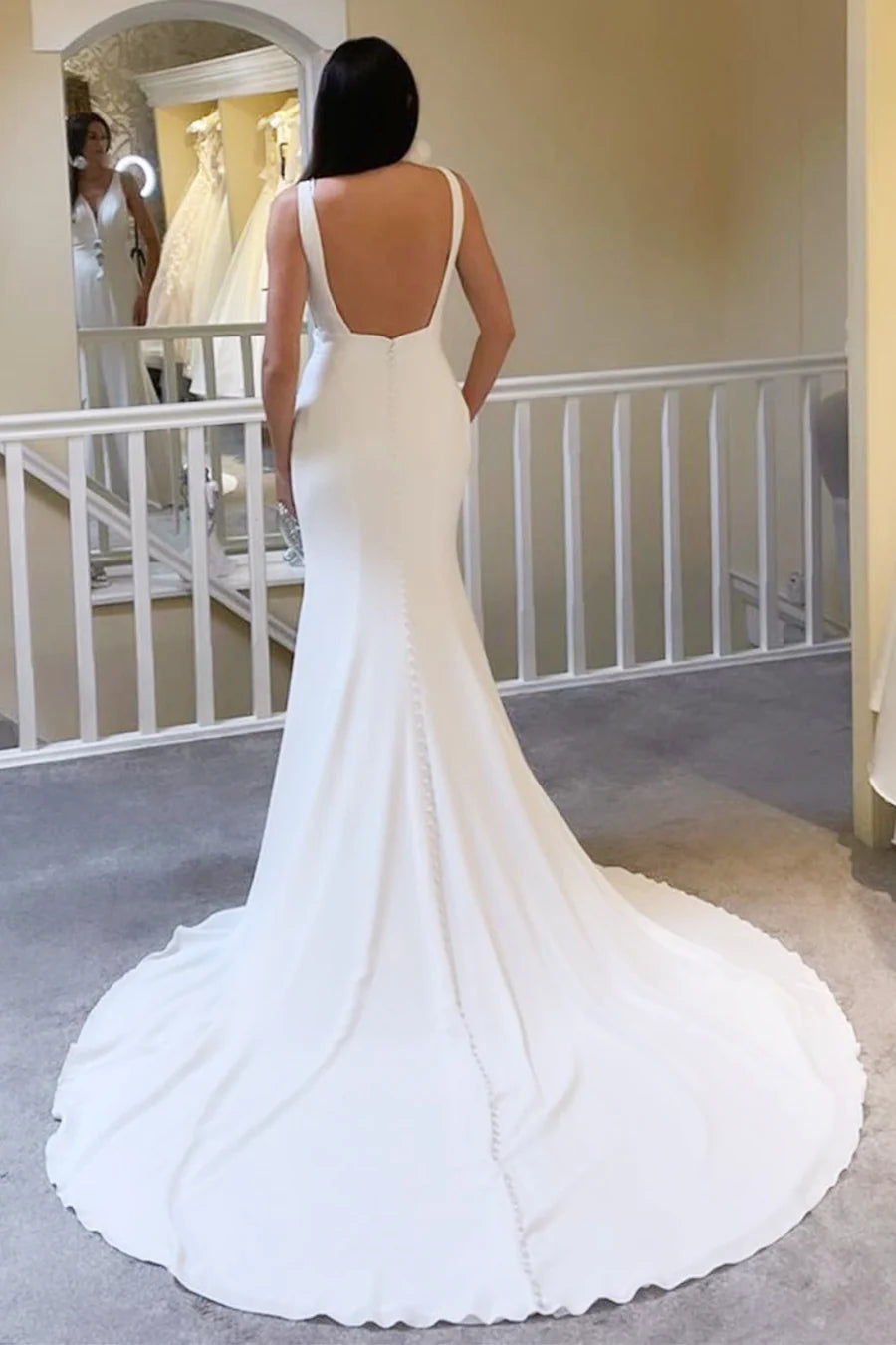 Deep V Open Back Mermaid Long Wedding Dress With Train