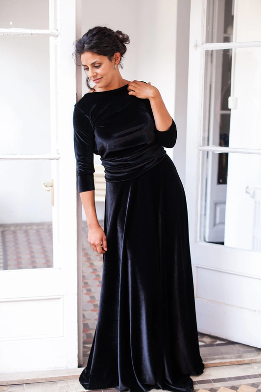 Velvet Dress Long Sleeve Winter Velvet V Neck Dress Long Winter Bridesmaid Dress Velvet Gown Floor Length Evening Dress