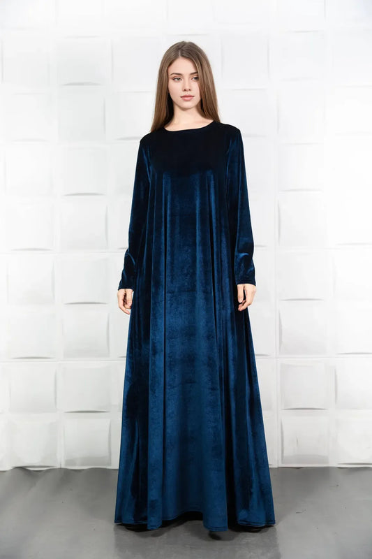 Velvet Chic Round Neck Straight Tube Floor Length Long Sleeves Mother of the Bride Dress Bridesmaid Party Prom Evening Dress