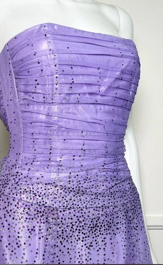 Vintage Lavender Glitter Gown Off-the-Shoulder Floor Length Evening Dress Sleeveless Party Dress