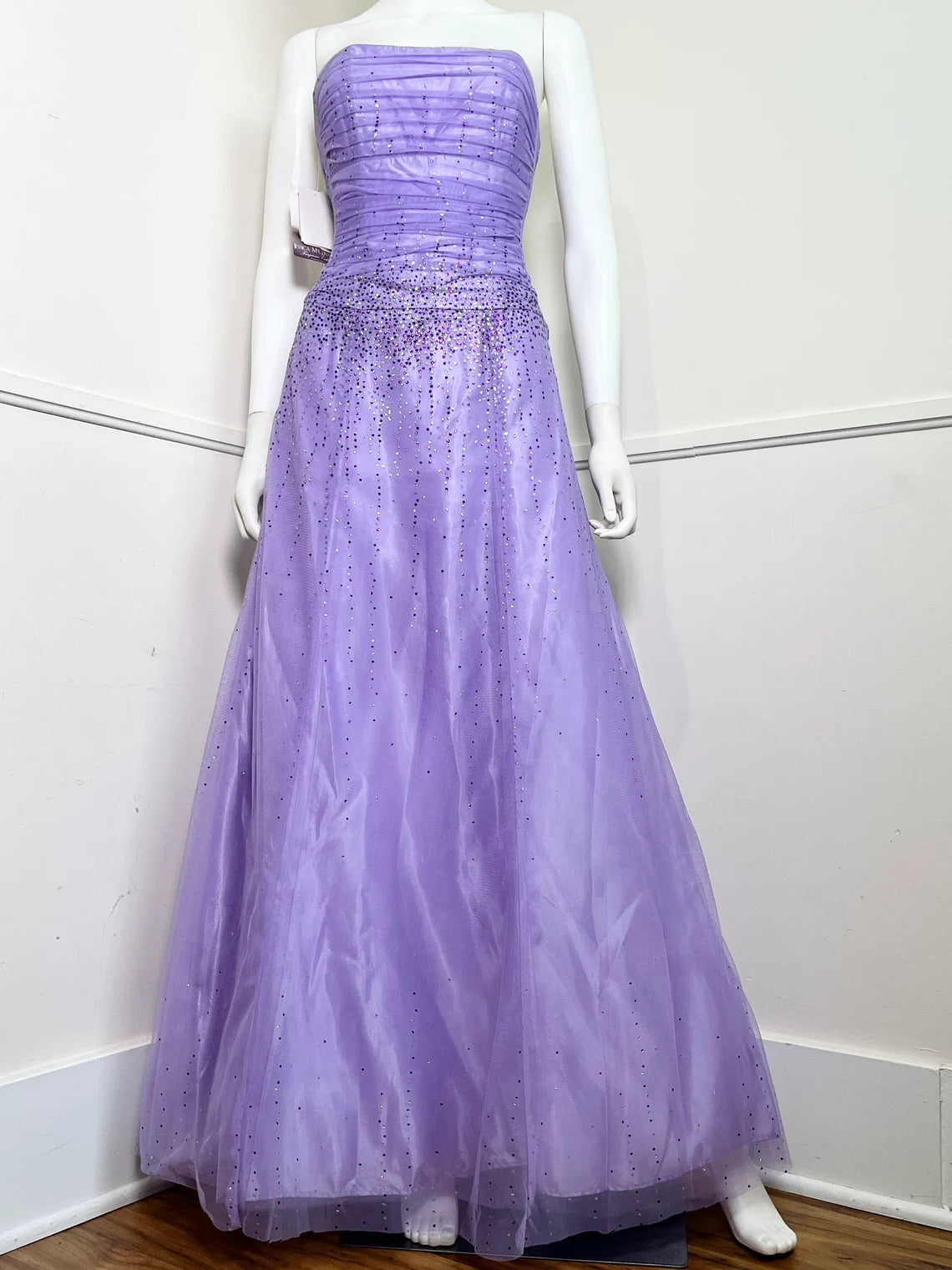 Vintage Lavender Glitter Gown Off-the-Shoulder Floor Length Evening Dress Sleeveless Party Dress