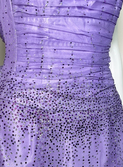 Vintage Lavender Glitter Gown Off-the-Shoulder Floor Length Evening Dress Sleeveless Party Dress