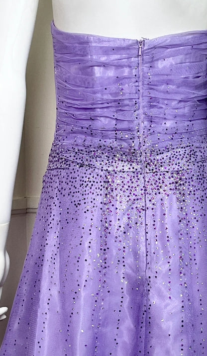 Vintage Lavender Glitter Gown Off-the-Shoulder Floor Length Evening Dress Sleeveless Party Dress