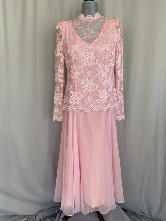 Vintage Pink Lace Prom Dress Mermaid Party Dress With Mother of the Bride Dress Long Sleeves High Collar Prom Dress