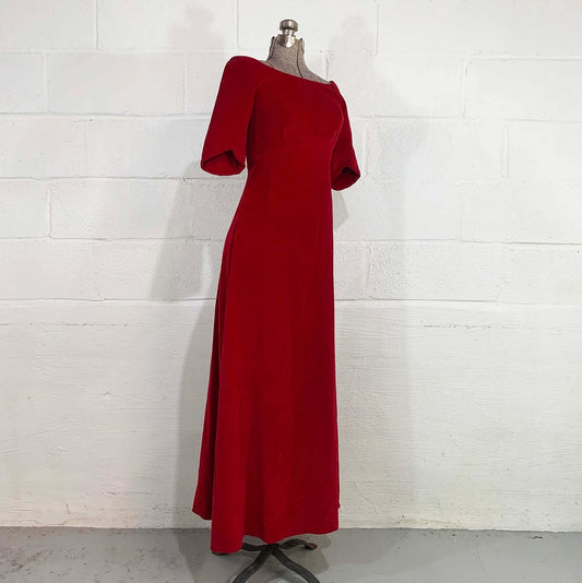 Vintage Red Velvet Gown Dress 34 Sleeves Party Evening Prom Wedding New Year's Hostess Bridesmaid Dress