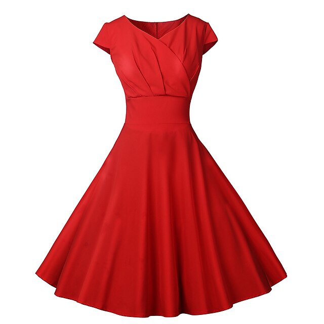 Vintage Dress Dress Rockabilly Flare Dress Women's Costume Vintage Cosplay Homecoming Prom Short Sleeve Knee Length Dress Christmas