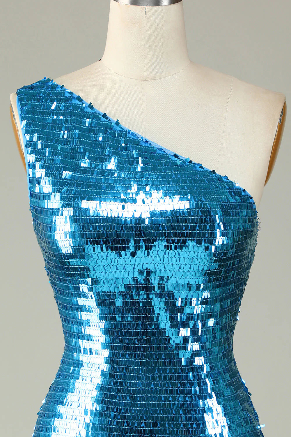 Royal Blue One Shoulder Glitter Sequins Tight Hoco Dress