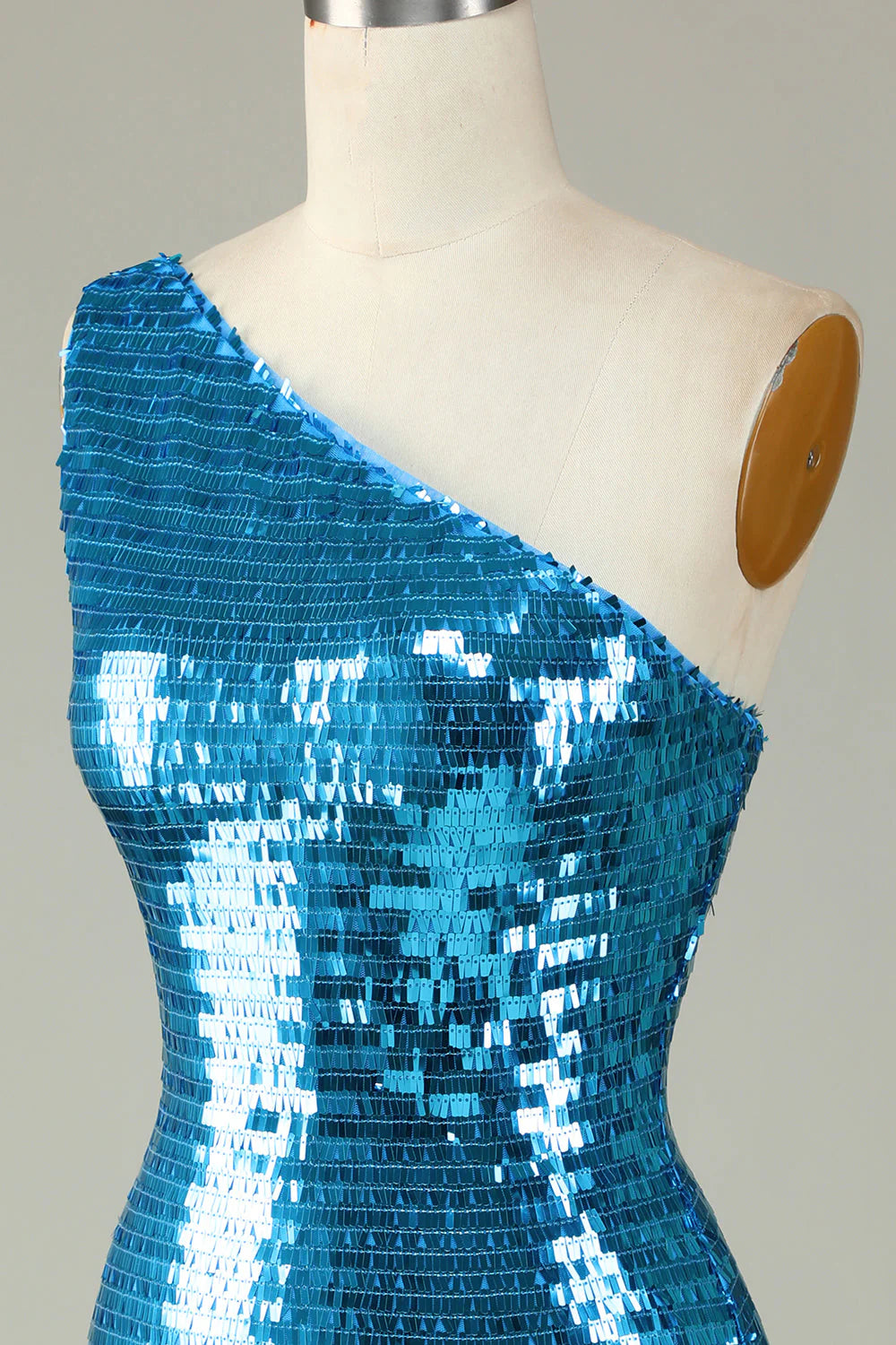 Royal Blue One Shoulder Glitter Sequins Tight Hoco Dress