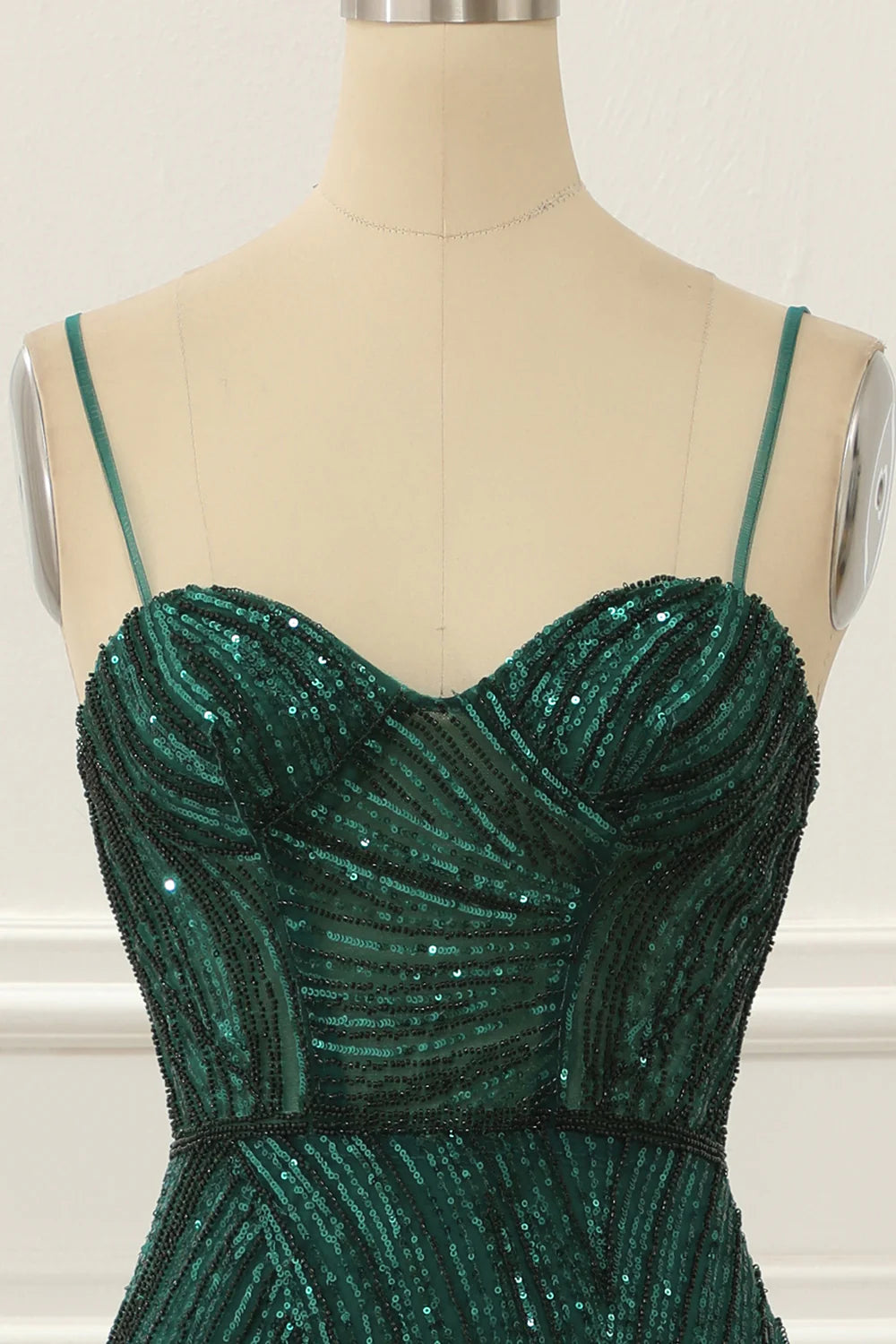 Sequin Sparkly Dark Green Prom Dress With Slit