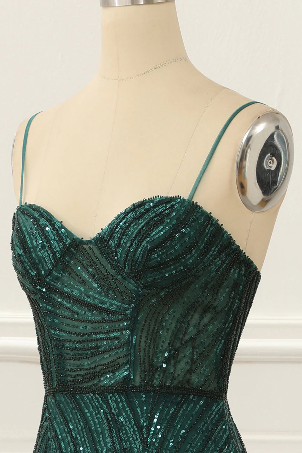 Sequin Sparkly Dark Green Prom Dress With Slit