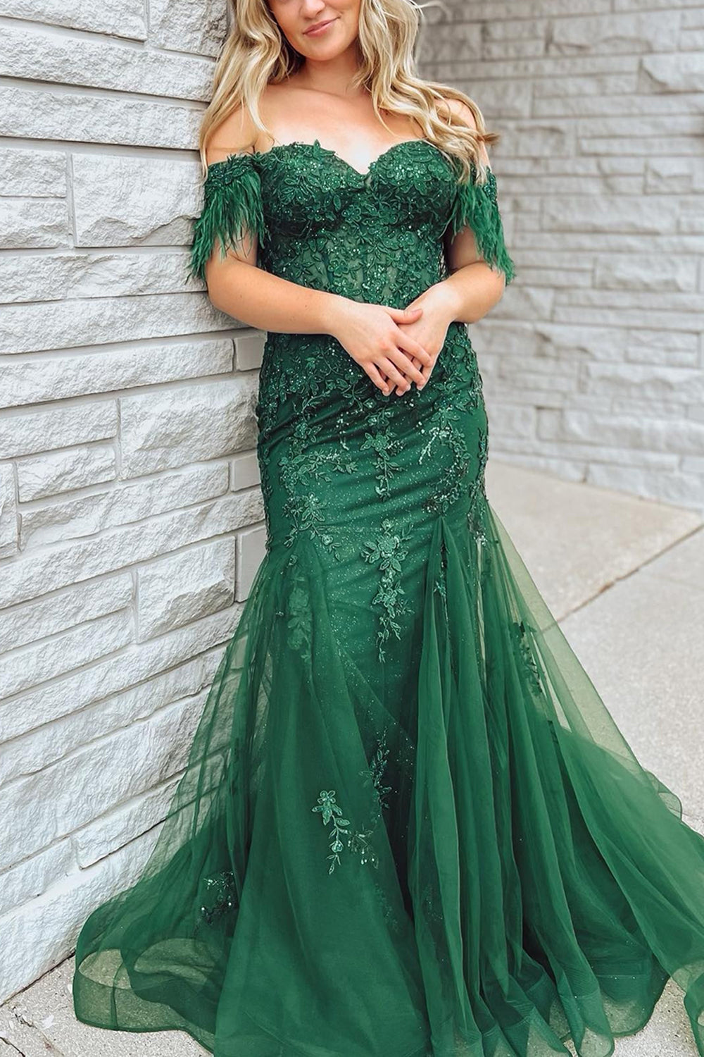 Weitese Mermaid Off The Shoulder Long Corset Prom Dress With Appliques