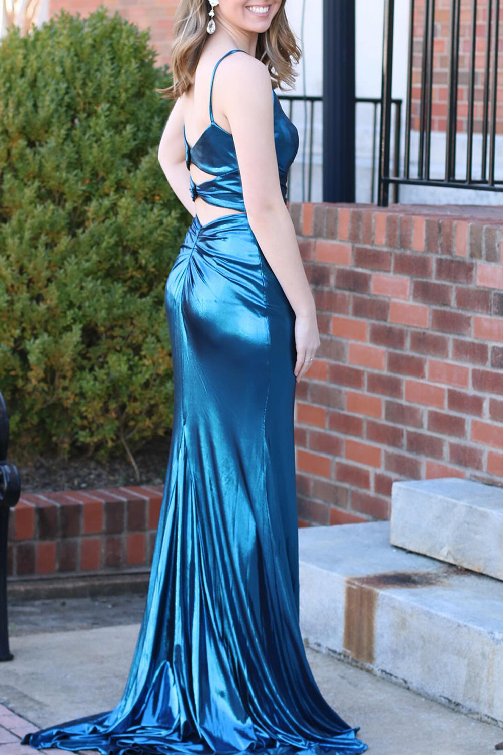 Weitese Mermaid Keyhole Back Long Satin Prom Dress With Slit