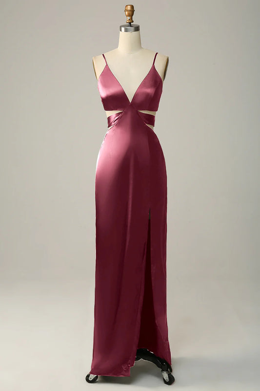 Spaghetti Straps V Neck Bridesmaid Dress