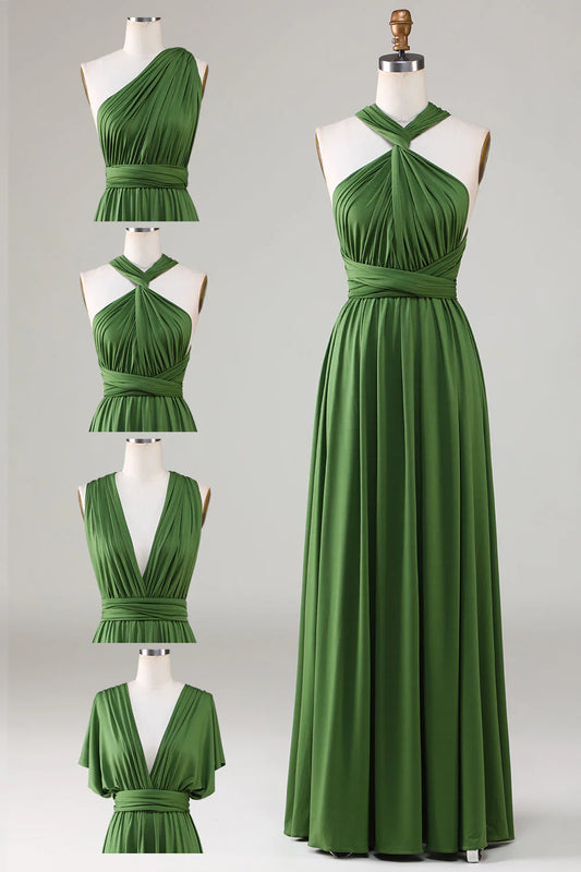 Versatile Open Back Wearing Olive Green Bridesmaid Dress